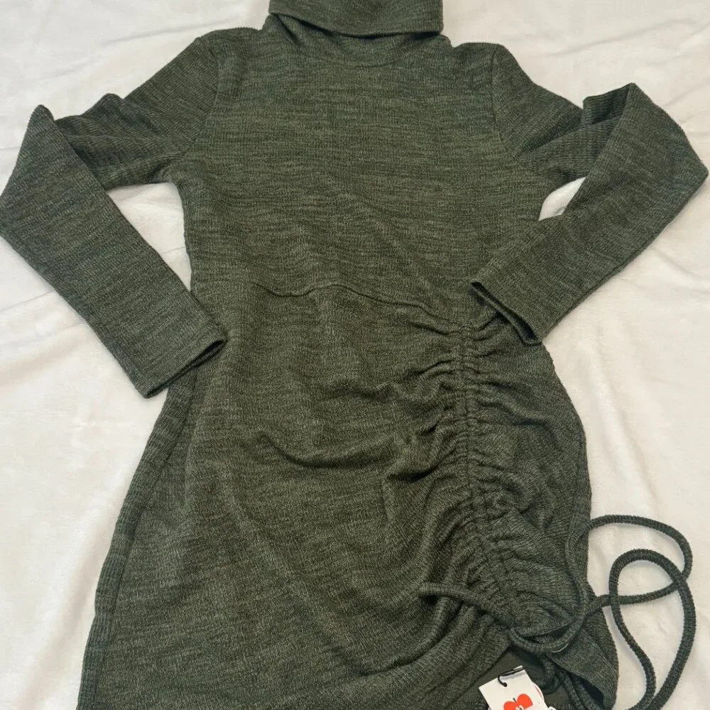 Solid Ruched Drawstring Knitted Mini Dress - Picture 4 of 7